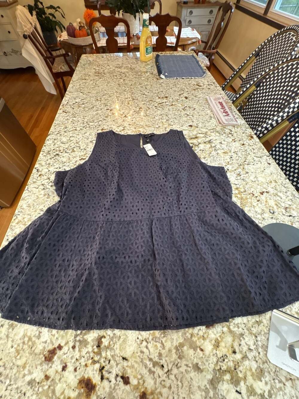 Lane Bryant Flatter That Eyelet Dress Size 24 Navy Blue Peplum Sleeveless